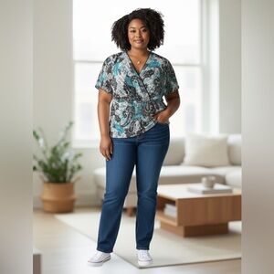 Studio 1940 Teal and Black Paisley Blouse